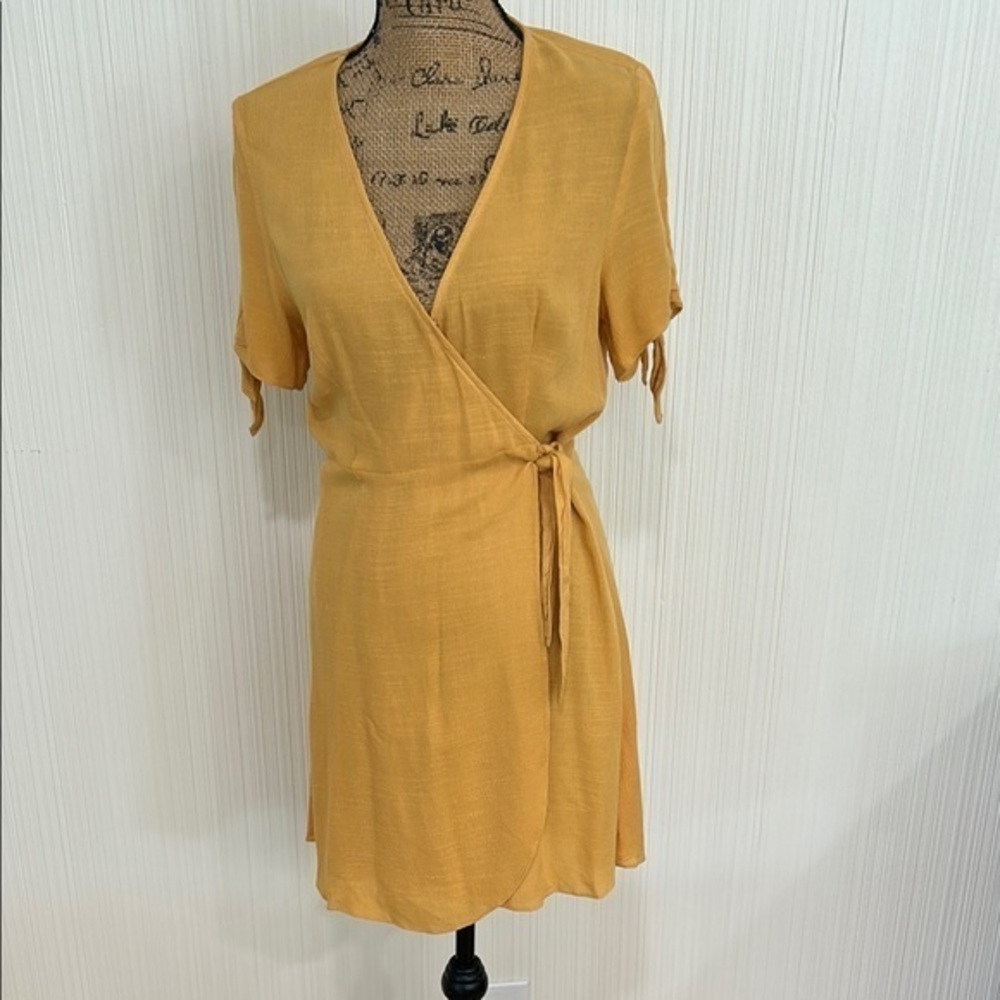 Lulus Golden Yellow Wrap Midi Dress